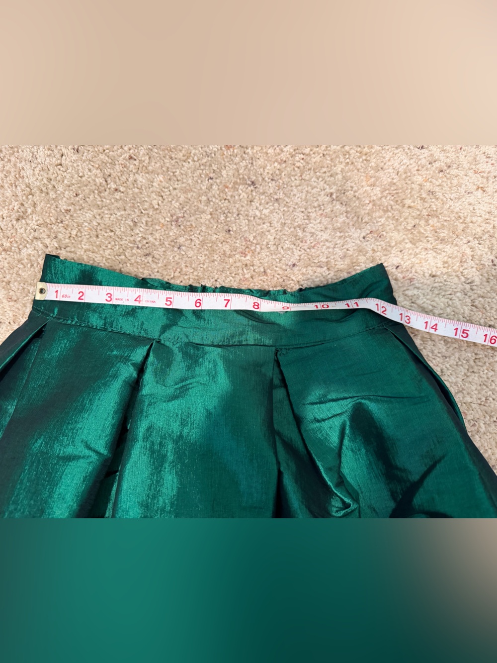 Emerald Green Women's Full Pleated Taffeta Skirt - Picture 6 of 7